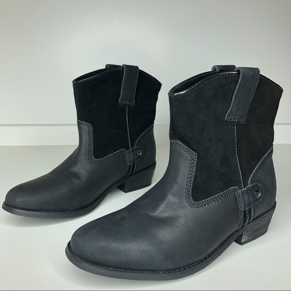 Black Genuine Leather / Suede Short Cowboy Boots Dressy Western Sz 7 - Picture 1 of 11